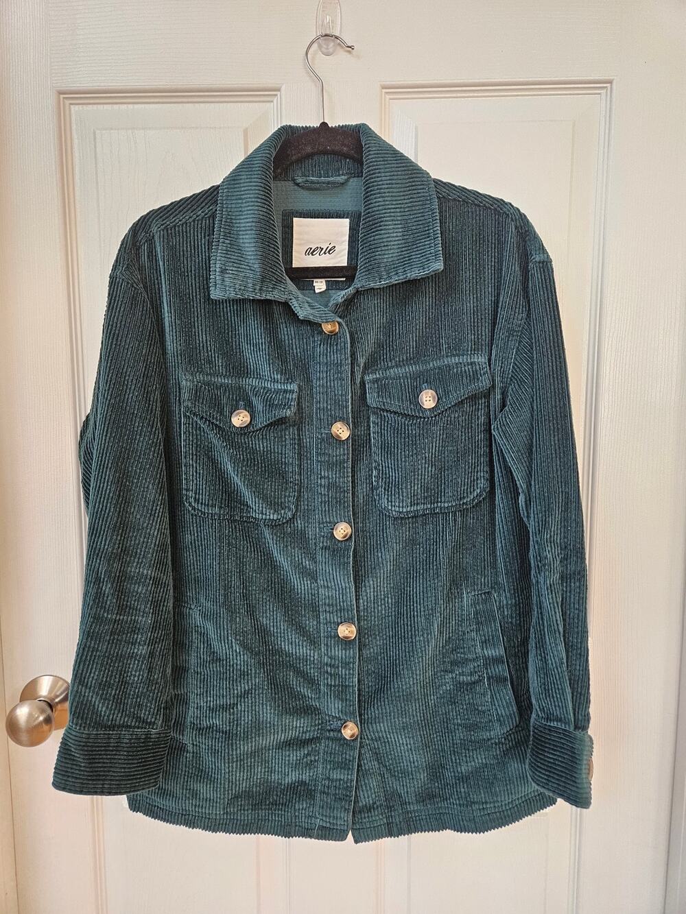 Aerie Green Corduroy Shacket Oversized Button Front Jacket XS